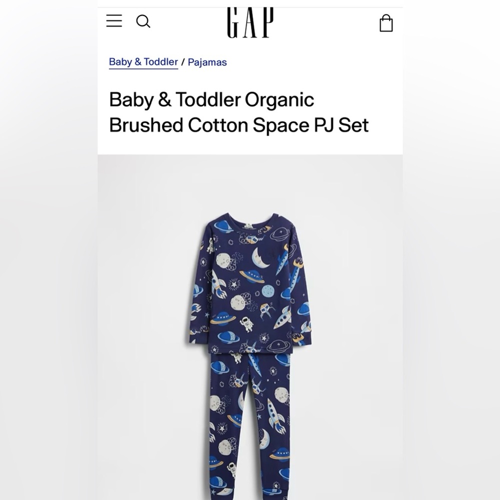 NWT! The Gap Baby & Toddler Organic Brushed Cotton Space PJ Set 5 years